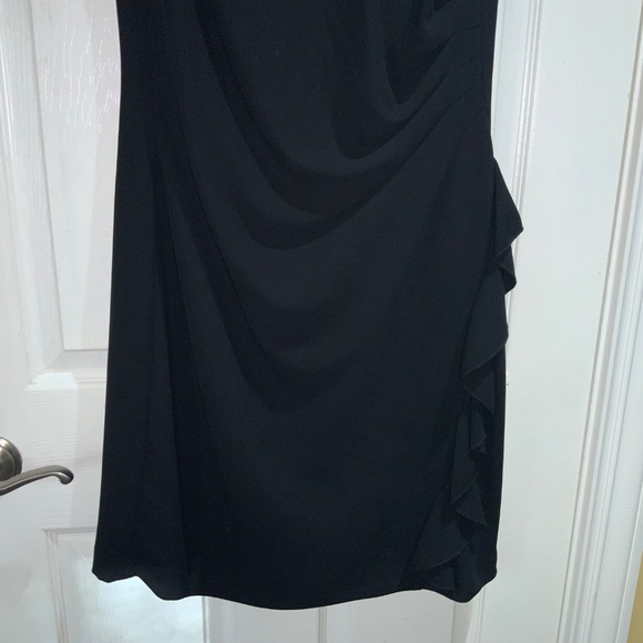 Tahari ASL sheath dress Sz 14P sleeveless side ruffle detail Little Black Dress - Picture 2 of 9